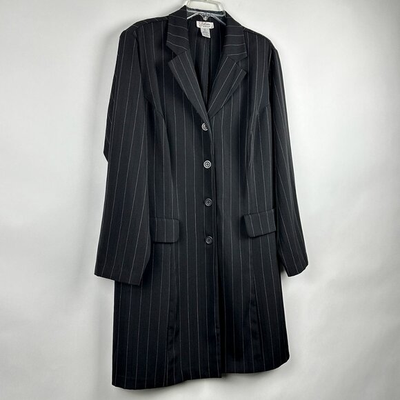 Chelsea Studio Black Pinstripe Long Blazer Coat 18T - ONLY THE COAT (No Pants) - Picture 2 of 11